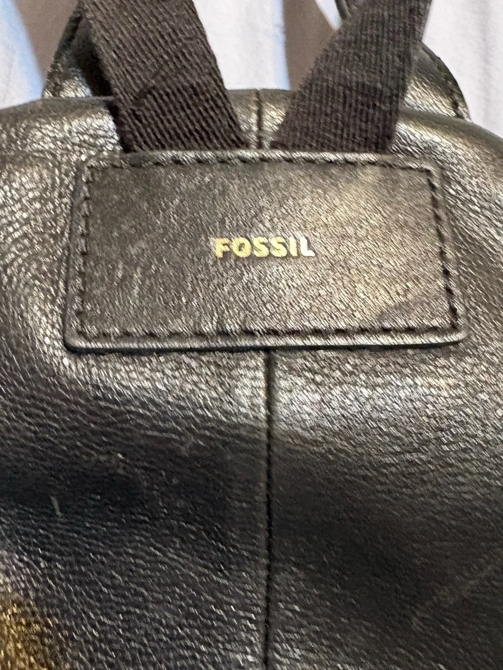 Fossil Black Leather Backpack with Gold Hardware